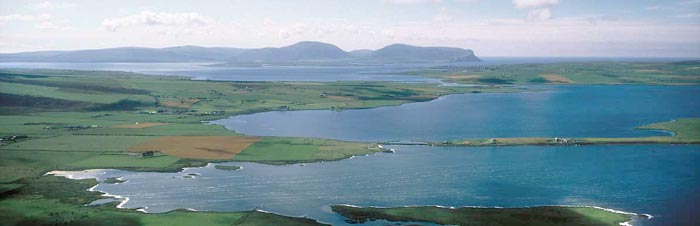 Aerial view, Harray and Stenness lochs
