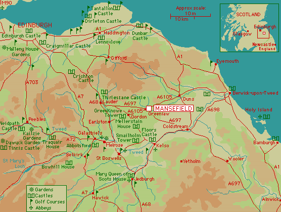 Map of the Scottish Borders and Mansfield